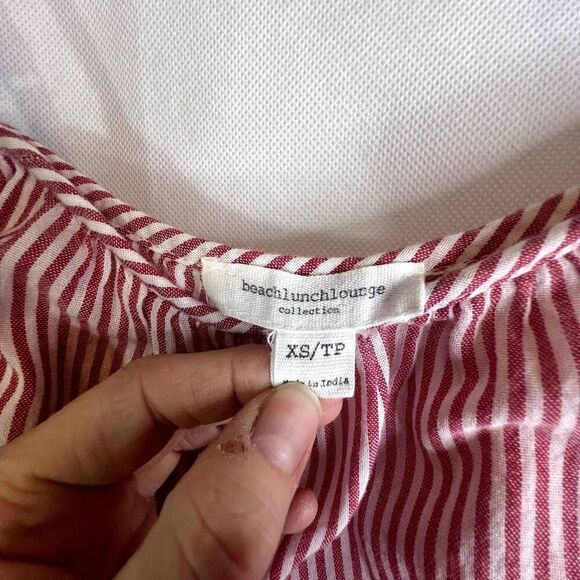 Beach Lunch Lounge Bell Statement Sleeve Blouse Striped Cold Shoulder Size XS - Picture 8 of 11